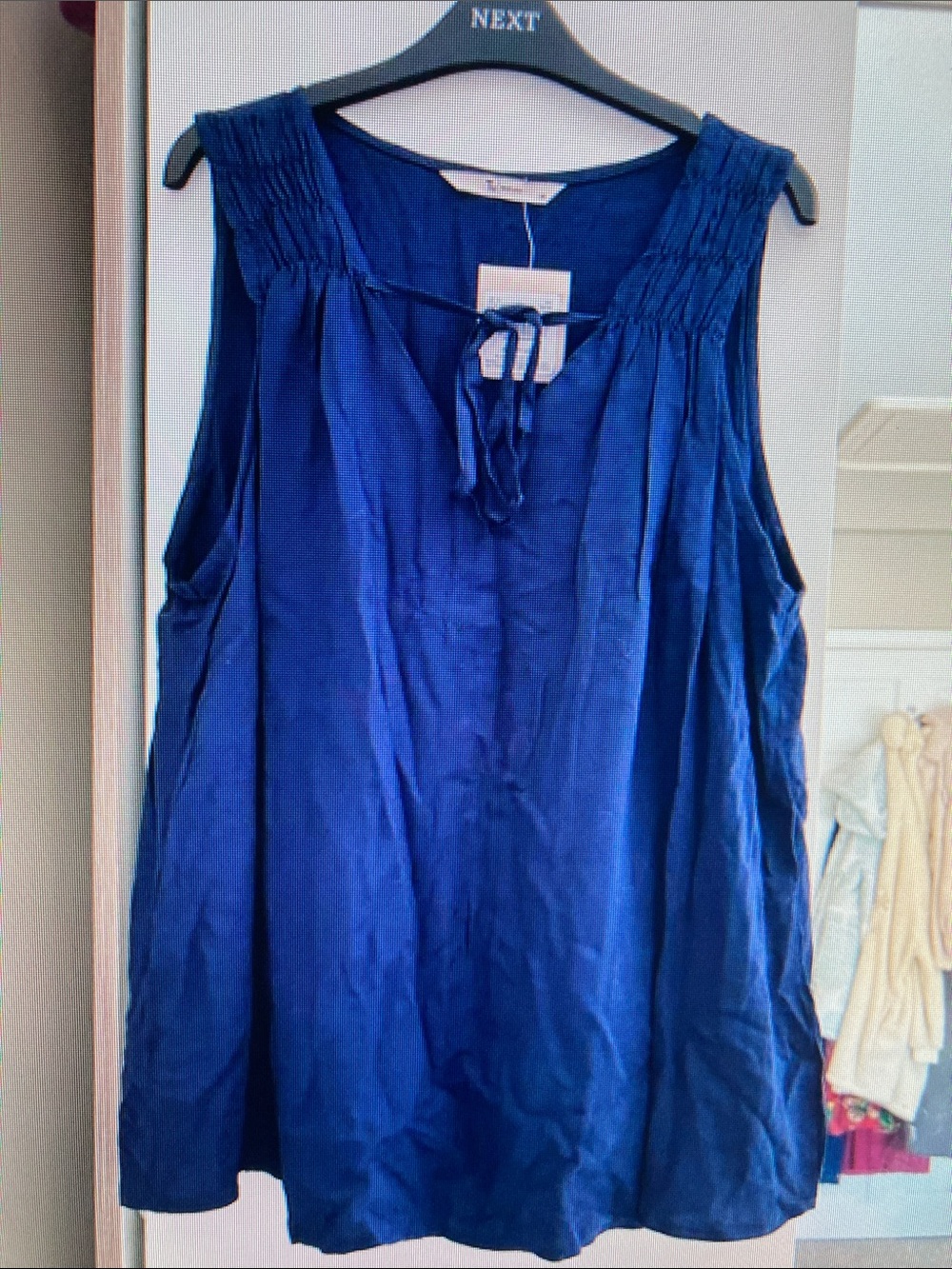 next Royal Blue Sleeveless Tie-Front Smocked Yoke Top